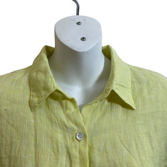 JOIE 100% Linen Women's Small Neon Yellow Short Sleeve Button Up Blouse NWT - Picture 8 of 12